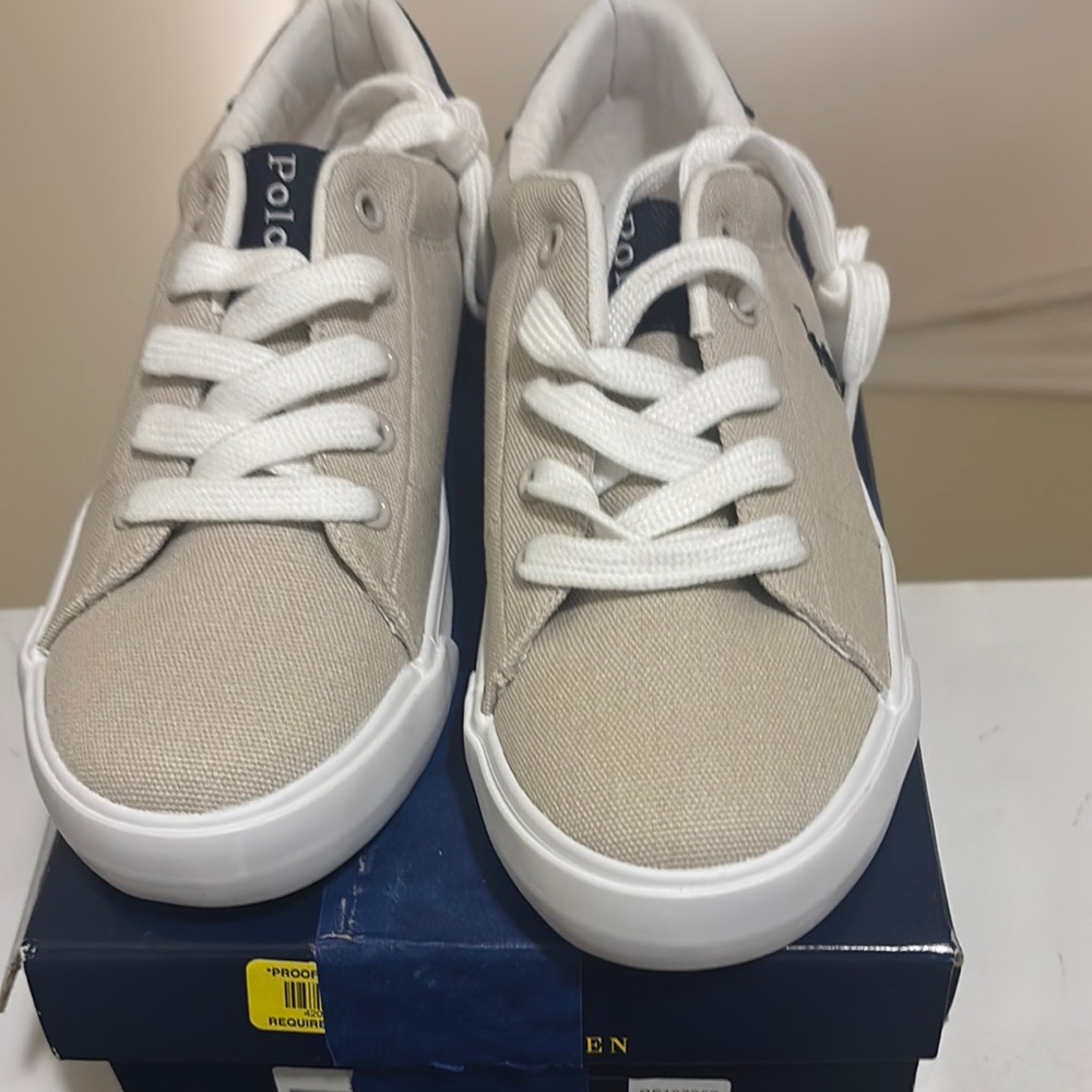 Polo by Ralph Lauren Tan and White Canvas Sneakers